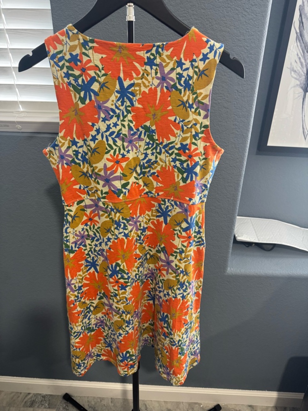 Toad&Co Orange Floral Tie-Front Mini Dress with Blue and Purple Flowers - Picture 4 of 6